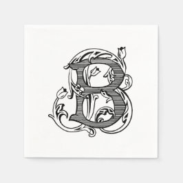 Schwarze Monogramm-Cocktailservietten mit "B" Serviette