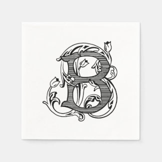 Schwarze Monogramm-Cocktailservietten mit "B" Serviette