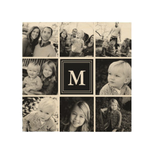 Schwarze Monogramm-Familie - FotoCollage Holzdruck