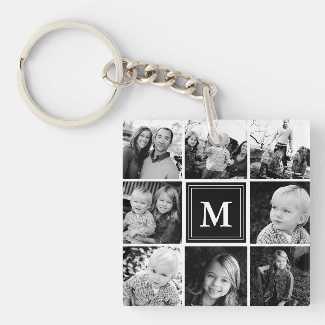 Schwarze Monogramm-Familie - FotoCollage Schlüsselanhänger (Vorderseite)