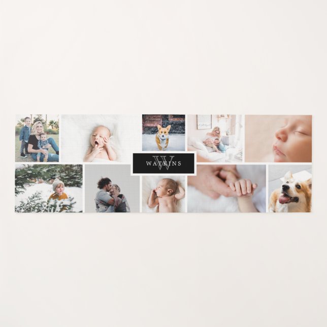 Schwarze Monogramm-Familienfoto Yogamatte (Vorderseite (Horizontal))