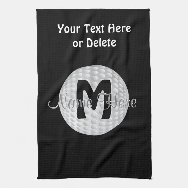 Schwarze Monogramm-Golf-Tücher, Ihr Name, FARBEN Geschirrtuch (Vertikal)