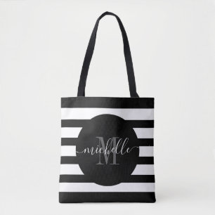 Schwarze Monogramm Script Calligraphie Moderner St Tasche