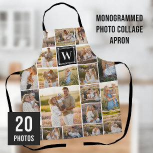 Schwarze monogrammierte 20-Bilder-Fotocollage Schürze
