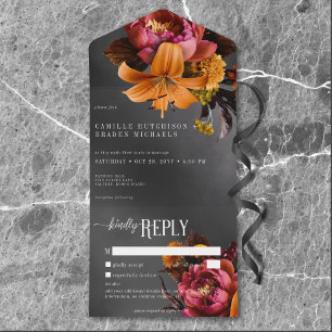 Schwarze Moody Gothic Orange Lilien Hochzeit Kein  All In One Einladung