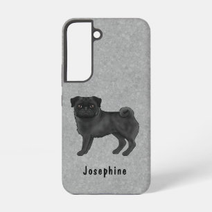 Schwarze Mops-Cartoon-Hundezeichnung auf Grau mit Samsung Galaxy Hülle