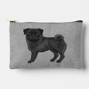Schwarze Mops-Hund-Cartoon-Illustration Grau Zubehörtasche