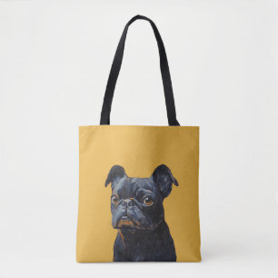 Schwarze Mops-Hund-Porträt-Tragetasche – Süßer Hau Tasche