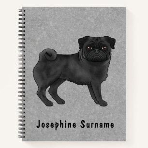 Schwarze Mops-Hund süße Cartoon-Hund-Illustration Notizbuch