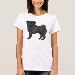 Schwarze Mops-Hunderasse Süße Cartoon-Illustration T-Shirt