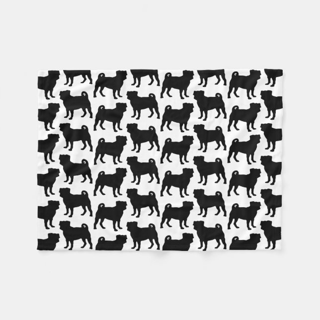 Schwarze Mops-Silhouette - einfacher vektorentwurf Fleecedecke (Vorderseite (Horizontal))
