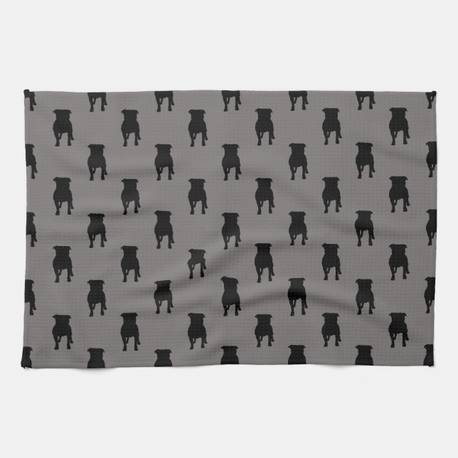 Schwarze Mops-Silhouetten auf grauem Hintergrund Handtuch (Horizontal)