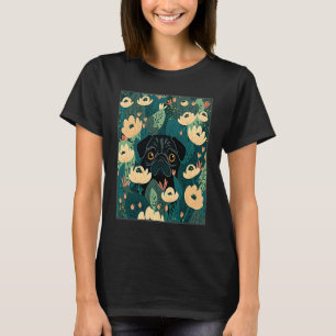 Schwarze Möpse verstecken Blumen Florale Hundemama T-Shirt