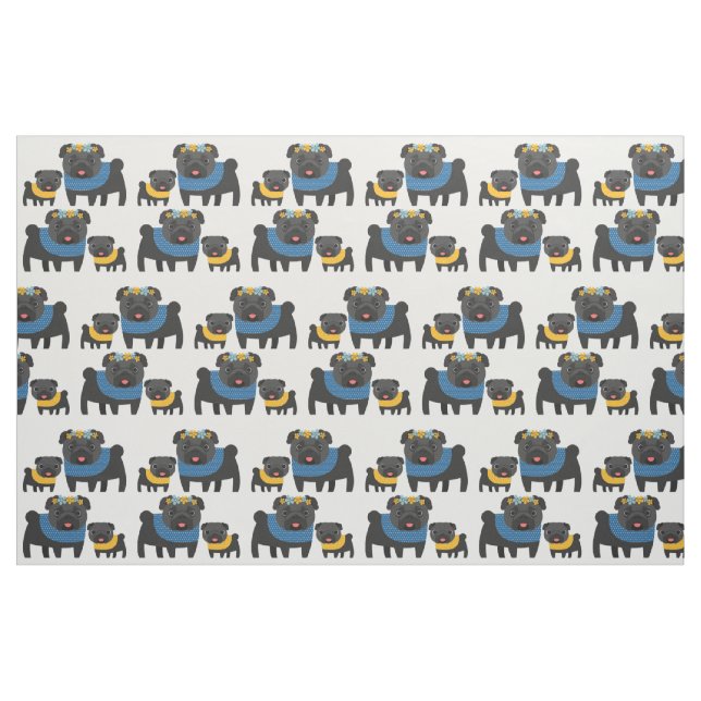 Schwarze Möpsen 2 Stoff (Fat Quarter (45,7 x 55,9 cm))
