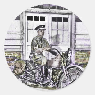 Schwarze Motorradpolizei 2 Runder Aufkleber