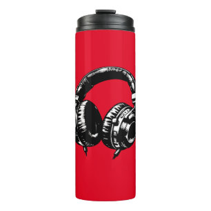 Schwarze Musik Kopfhörer DJ  Thermosbecher