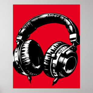 Schwarze Musik Kopfhörer Tanz DJ  Poster