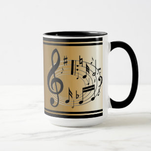 Schwarze musikalische Anmerkungen in der ovalen Tasse