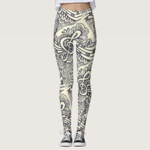 Schwarze musikalische Anmerkungen und Symbole an Leggings