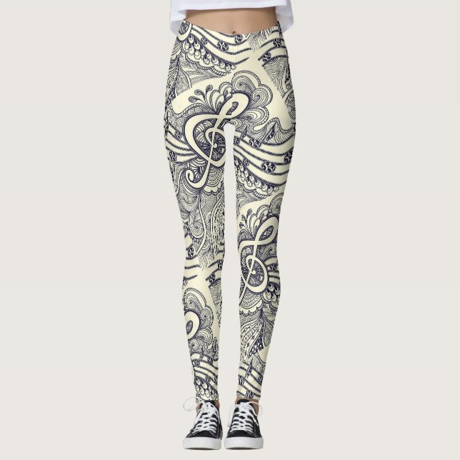 Schwarze musikalische Anmerkungen und Symbole an Leggings (Vorderseite)