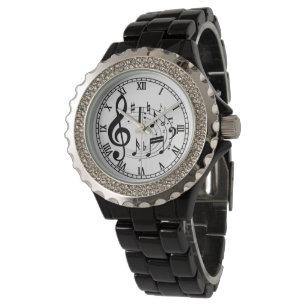 Schwarze musikalische Noten in Oval-Form Armbanduhr