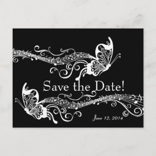 Schwarze musikalische Schmetterlinge Save the Date Ankündigungspostkarte