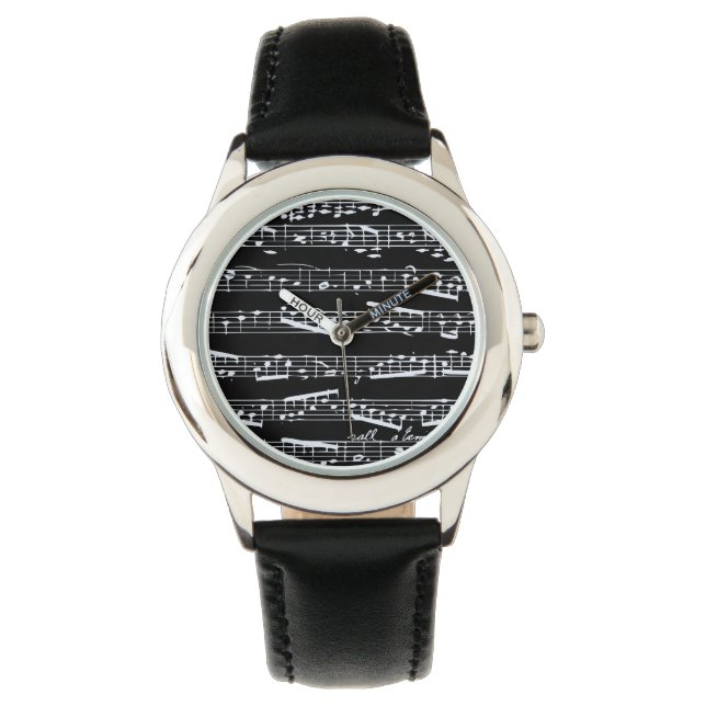 Schwarze Musiknoten Armbanduhr (Vorderseite)