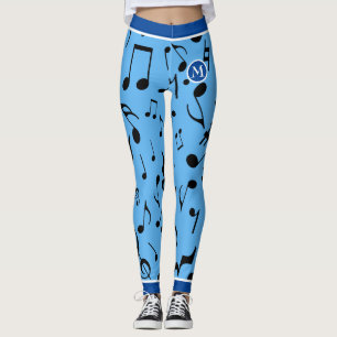 Schwarze Musiknoten Blau Leggings