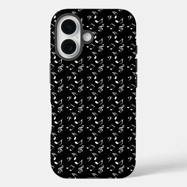 schwarze Musiknoten iPhone 16 Hülle (Rückseite)