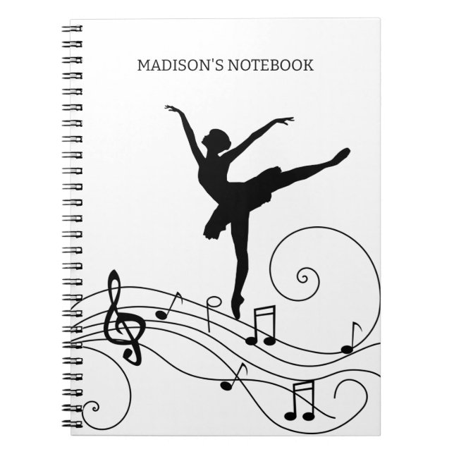 Schwarze Musiknoten und Ballerina Notizblock (Vorderseite)
