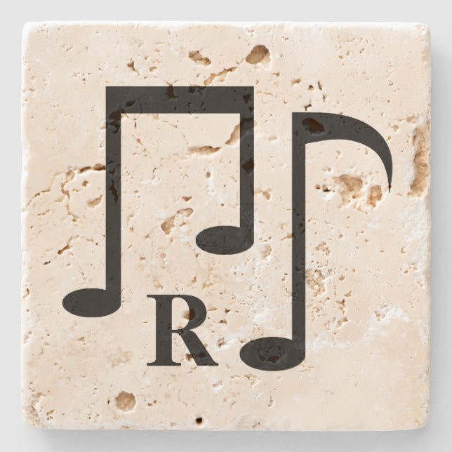 Schwarze Musiknoten und Monogramm Steinuntersetzer (Vorderseite)