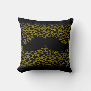 Schwarze Mustache auf Leopard-Haut Kissen