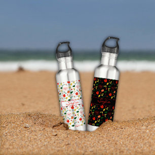 Schwarze Muster Wildblumen roter Mohn Edelstahlflasche