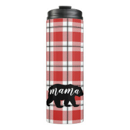 Schwarze Mutter Bear Red u. weißes kariertes Thermosbecher
