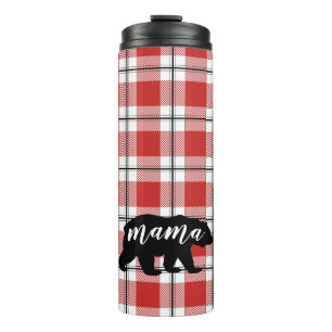 Schwarze Mutter Bear Red u. weißes kariertes Thermosbecher