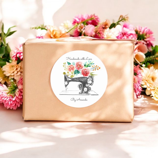 Schwarze Nähmaschine Weiße Schneide Boutique Runder Aufkleber (Von Creator hochgeladen)