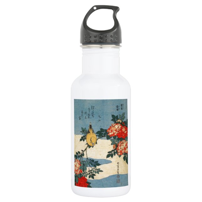 Schwarze-naped Oriole- und China-Rose (durch Trinkflasche (Vorderseite)