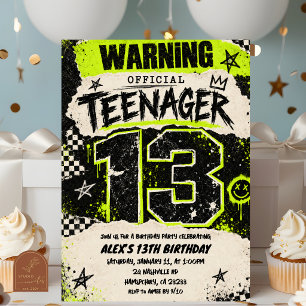 Schwarze Neon-Grün-Grunge-Party zum 13. Geburtstag Einladung