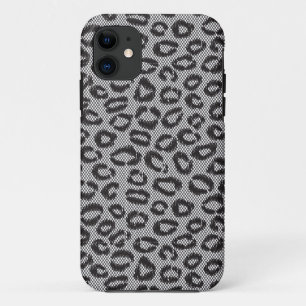 Schwarze Nettospitze mit Leopardmuster auf Weiß iPhone 11 Hülle