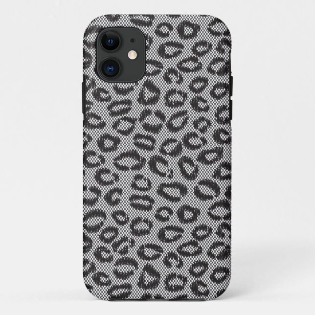 Schwarze Nettospitze mit Leopardmuster auf Weiß Case-Mate iPhone Hülle (Rückseite)