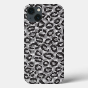 Schwarze Nettospitze mit Leopardmuster auf Weiß Case-Mate iPhone Hülle