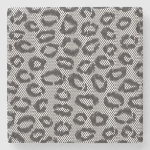 Schwarze Nettospitze mit Leopardmuster auf Weiß Steinuntersetzer