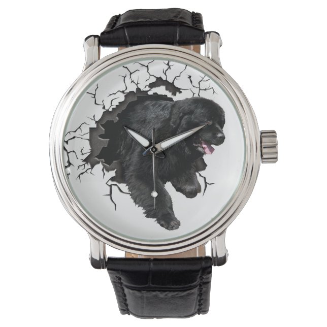 Schwarze Neufundland-Uhr Armbanduhr (Vorderseite)