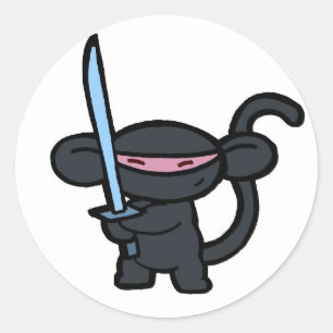 Schwarze Ninja mit Schwert - keine Worte Runder Aufkleber