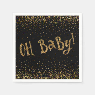 Schwarze "Oh Baby!" Gold Glitter Konfetti-Baby-Par Serviette