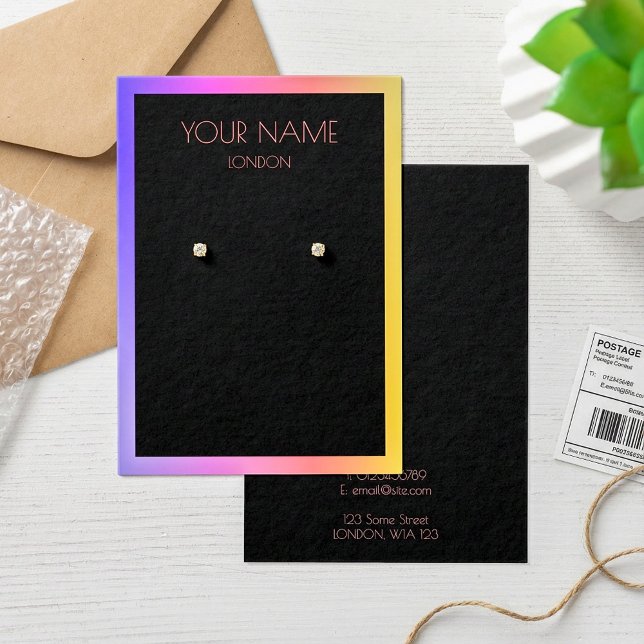 Schwarze Ohrring-Display-Karte. farbige Grenze (Black simple earring display card. Colorful border.)