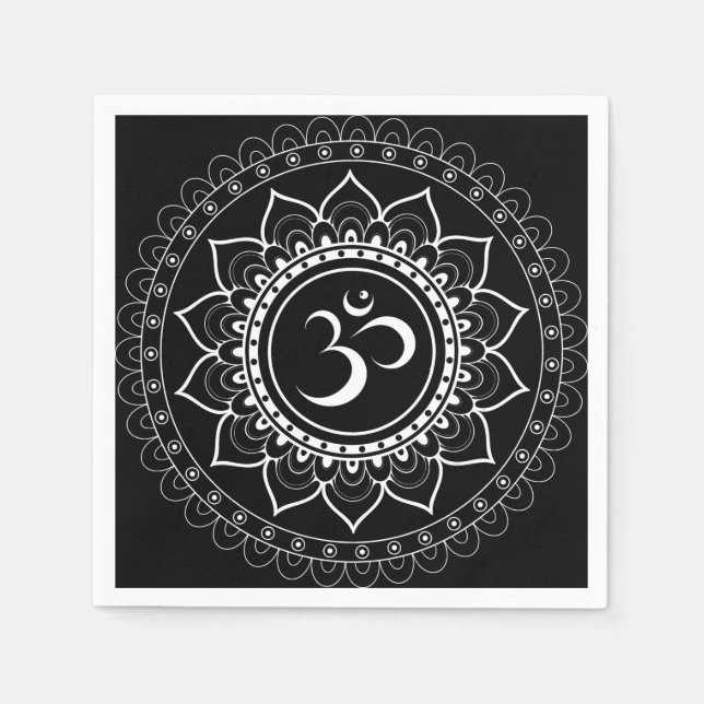 Schwarze Om-Mandala Serviette (Vorderseite)