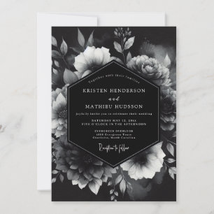 Schwarze opulente florale romantische Hochzeit Einladung
