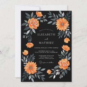 Schwarze Orange Dahlia Hochzeit Einladung