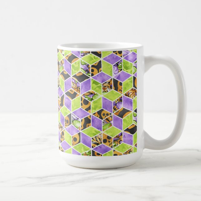SCHWARZE ORANGE GRÜNE LILA HALLOWEEN KUBEN KAFFEETASSE (Rechts)